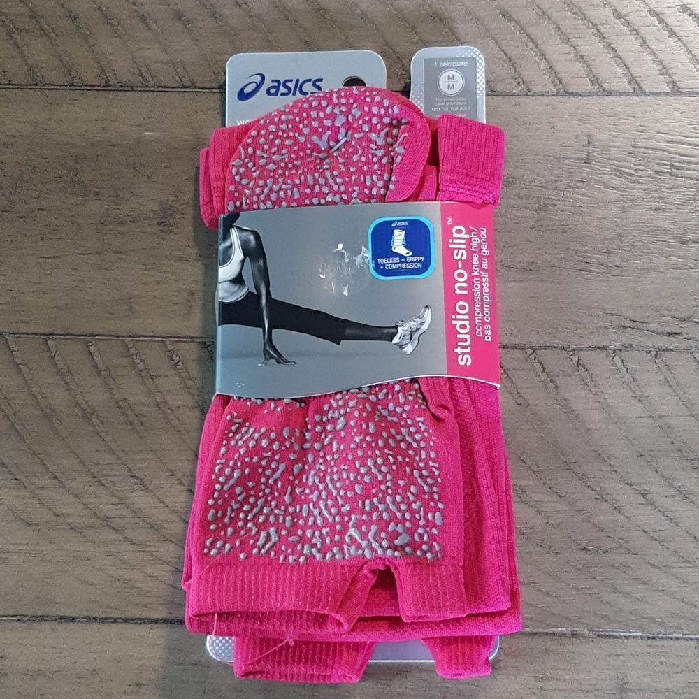 Asics Womens Performance Sport Fashion Pink Knee High Toeless No-Slip Socks NWT